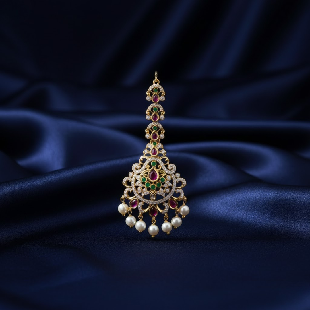 Elegant Polki Pearl Drop Maang Tikka